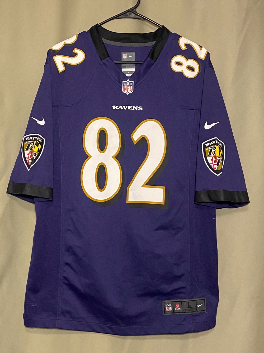 Nike On Field Baltimore Ravens Purple Torrey Smith #82 NFL Football Jersey L
